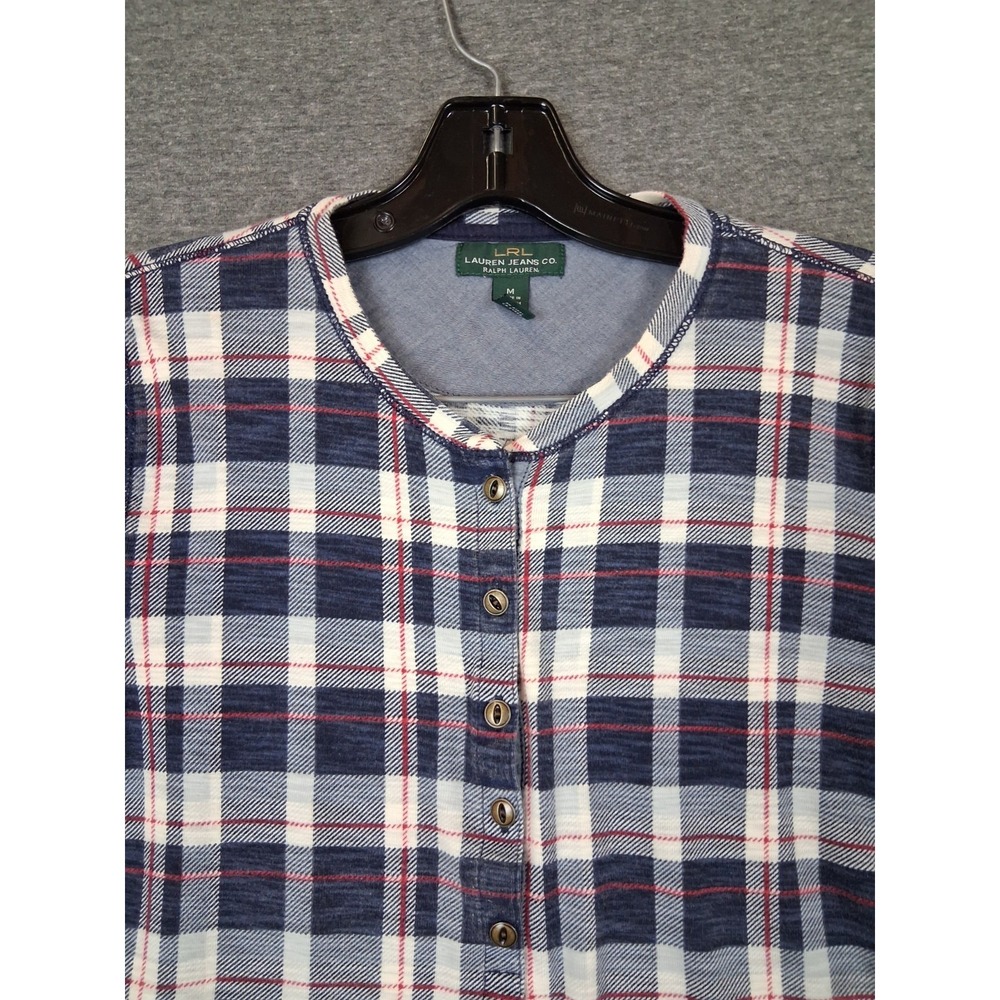 LRL Womens Shirt Medium Multi Plaid Henley Pullover Knit PJ Baselayer Preppy